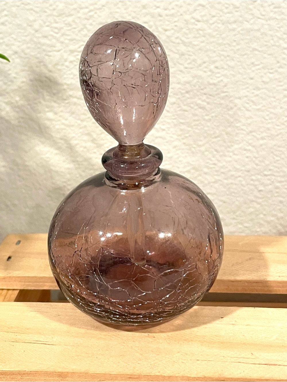 Vintage Purple Crackle Glass Perfume Bottle w Intact Glass Stopper | EUC